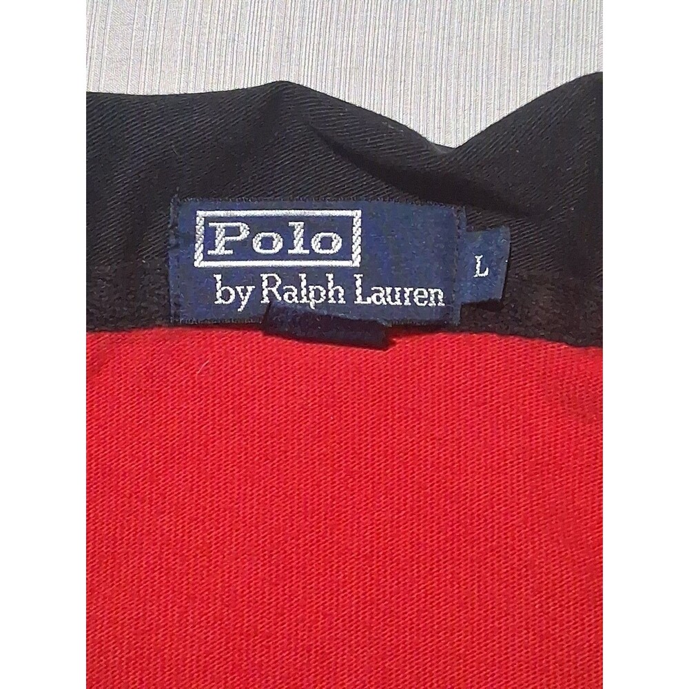 Polo Ralph Lauren Rugby Shirt Mens Large Red W/Blue Elbow & Shoulder Padding - Picture 3 of 6